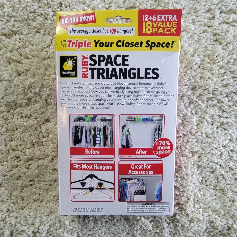 Ruby Space Triangles 18 Value Pack Closet Organizer Hanger Hooks 3x Space
